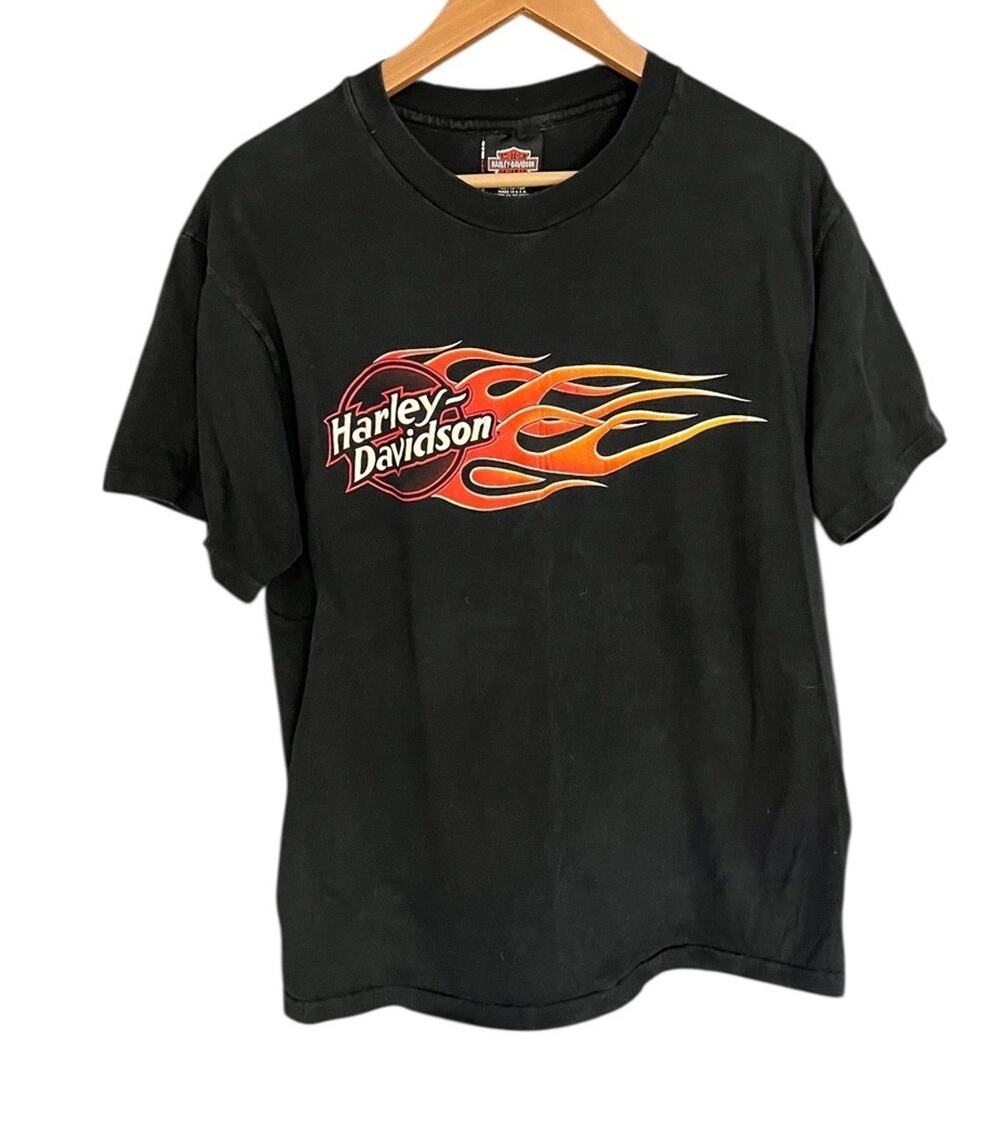 VINTAGE 1989 HARLEY-DAVIDSON Flame Logo Stamford CT SINGLE STITCH Size Large